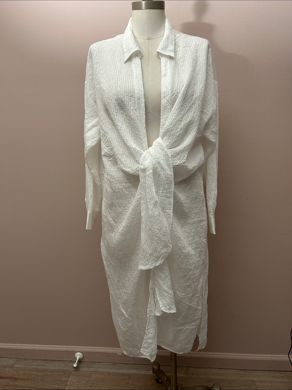 Mango White Tie-Front Cover-Up swim cover duster US 6 tencel
